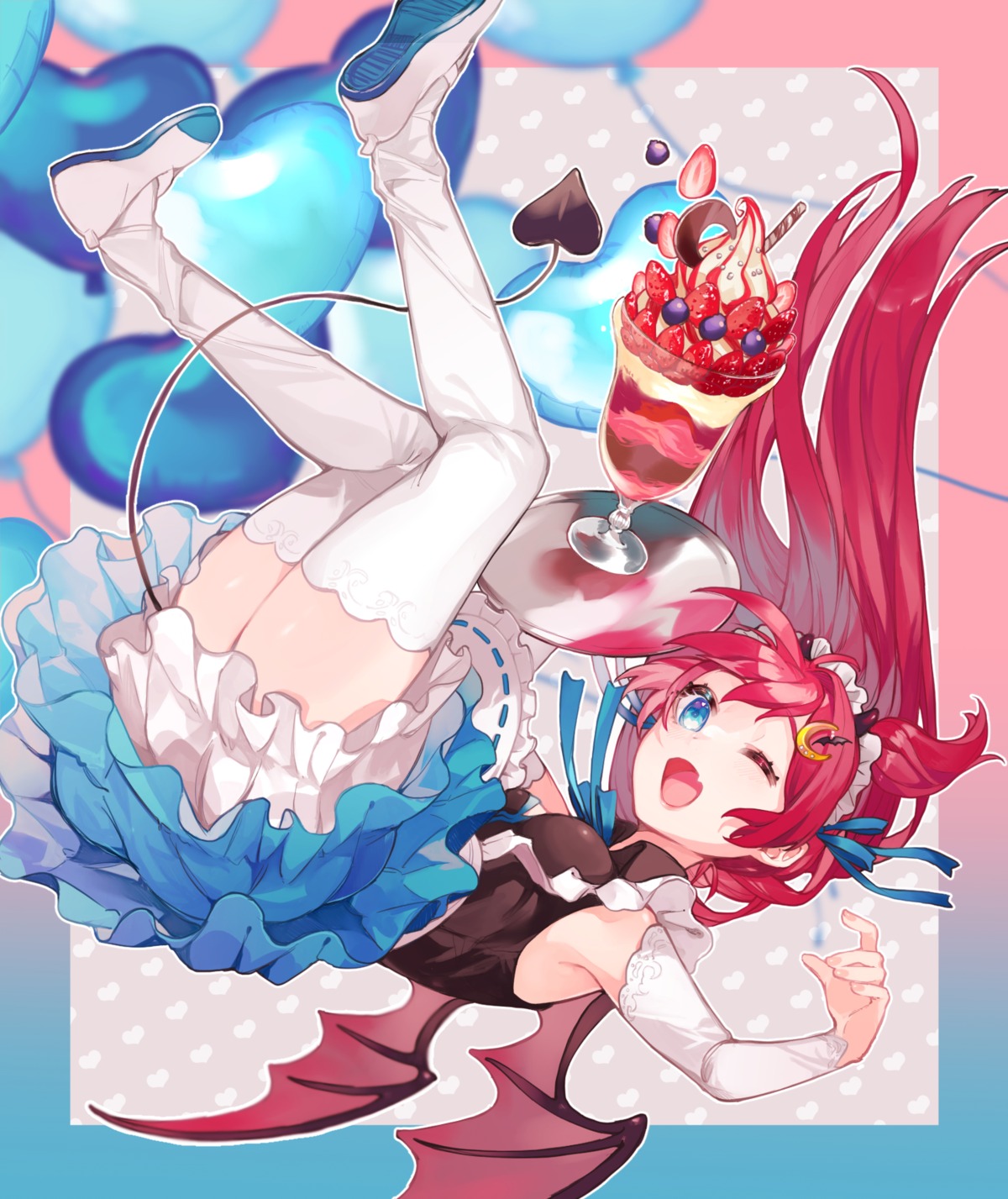 aisagi_(tsu_ya28), horns, maid, nijisanji, skirt_lift, tail, thighhighs, wings