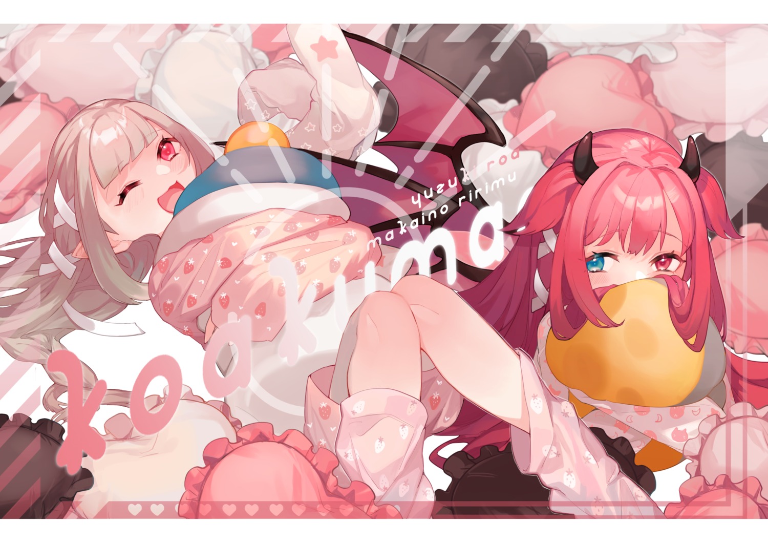 aisagi_(tsu_ya28), heterochromia, horns, makaino_ririmu, nijisanji, nijisanji_gamers, pajama, pointy_ears