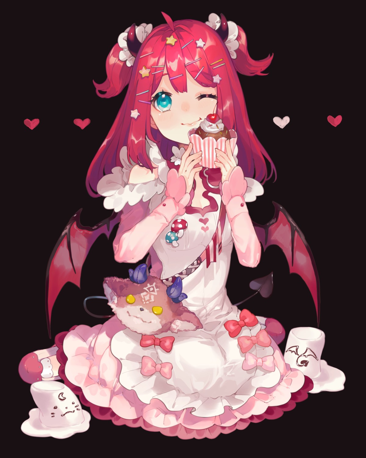 aisagi_(tsu_ya28), dress, horns, nijisanji, tail, wings, yuzuki_roa