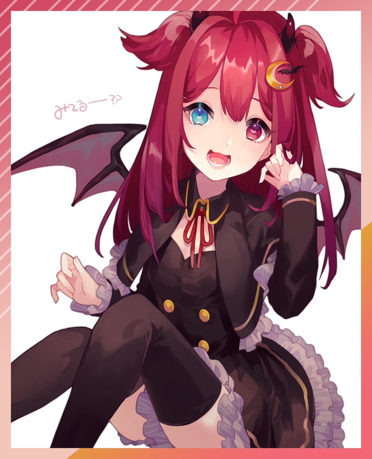 aisagi_(tsu_ya28), heterochromia, horns, nijisanji, skirt_lift, thighhighs, wings, yuzuki_roa