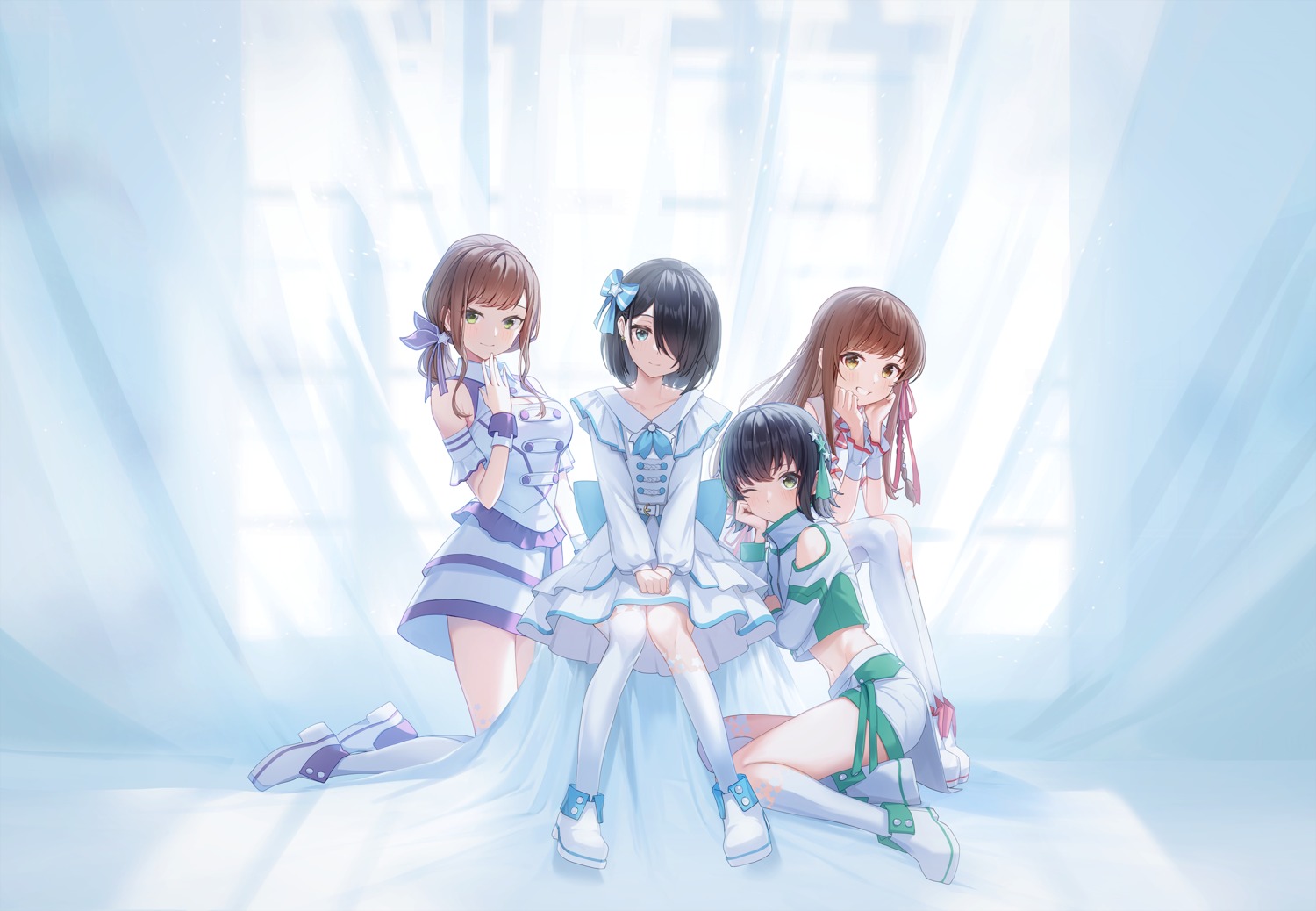 hinata_nao_(iwamotocho), iwamotocho_geinosha, kagawa_ichigo, natsume_haru, shirafuji_tamaki, suzuki_anzu, thighhighs, uniform