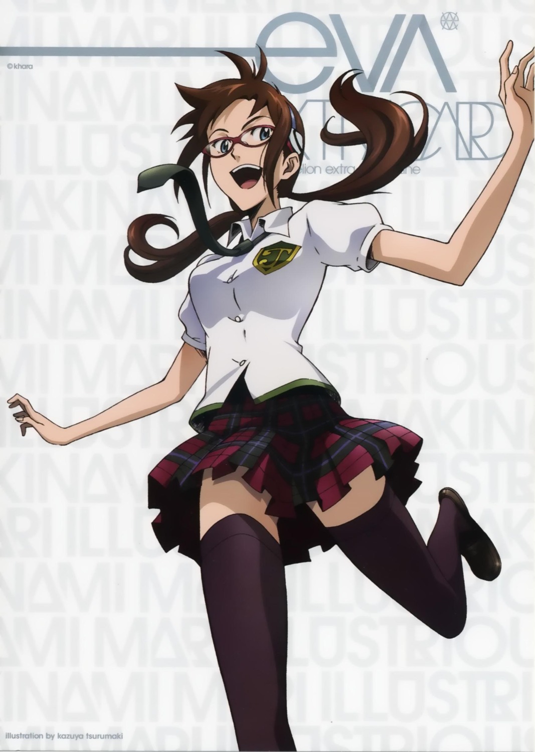 makinami_mari_illustrious, megane, neon_genesis_evangelion, seifuku, thighhighs, tsurumaki_kazuya
