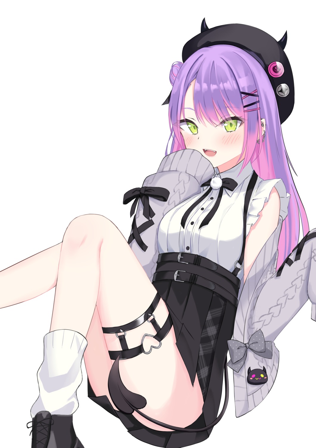 garter, hololive, open_shirt, pointy_ears, sakura_lily_(shiro), skirt_lift, sweater, tail