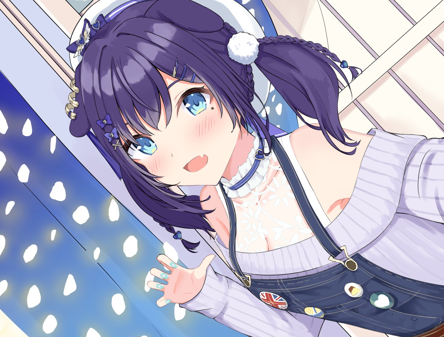 aiba_uiha, animal_ears, cleavage, inumimi, nijisanji, overalls, sakura_lily_(shiro), see_through