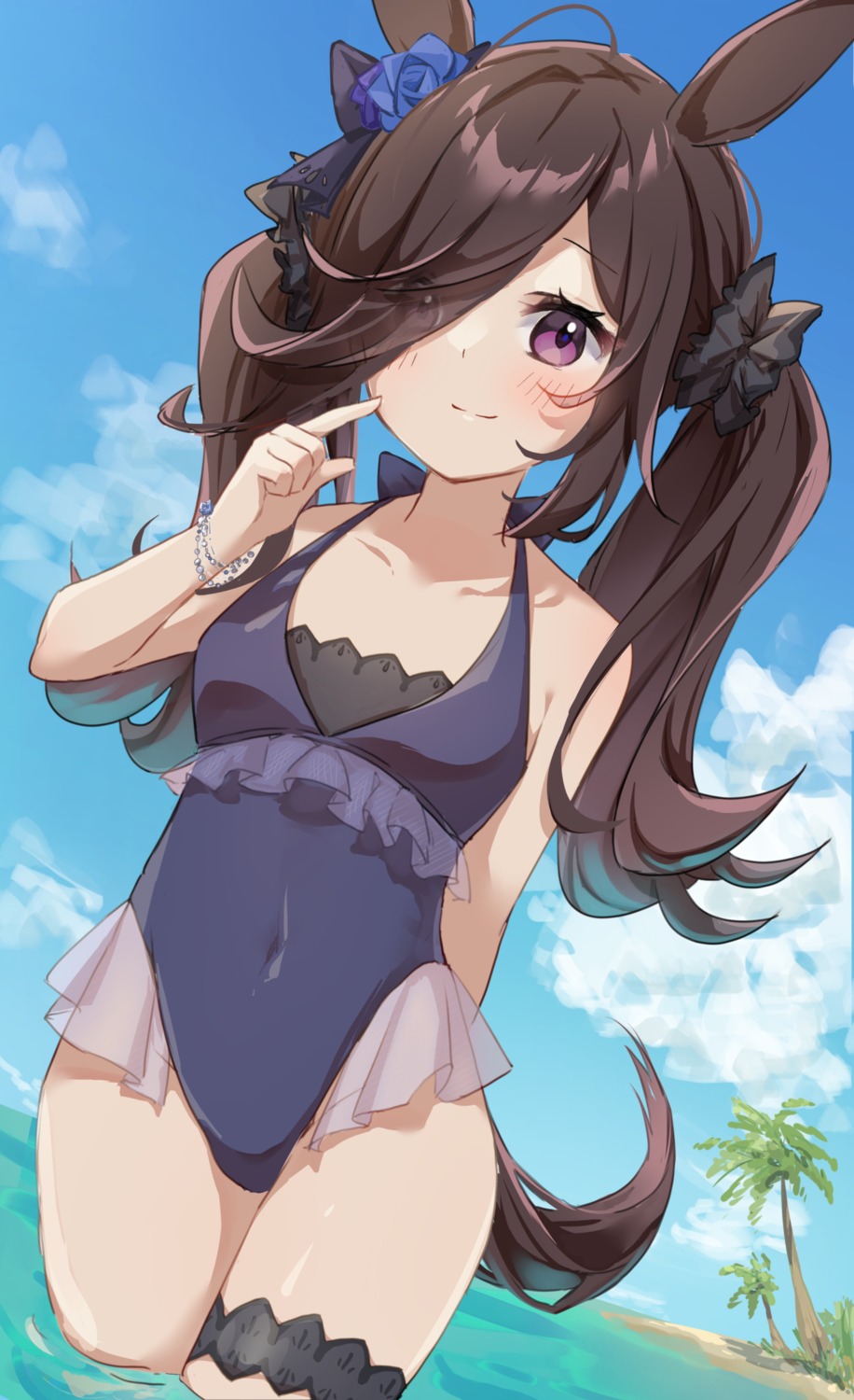 animal_ears, garter, nut_megu, rice_shower_(umamusume), see_through, swimsuits, tail, uma_musume_pretty_derby