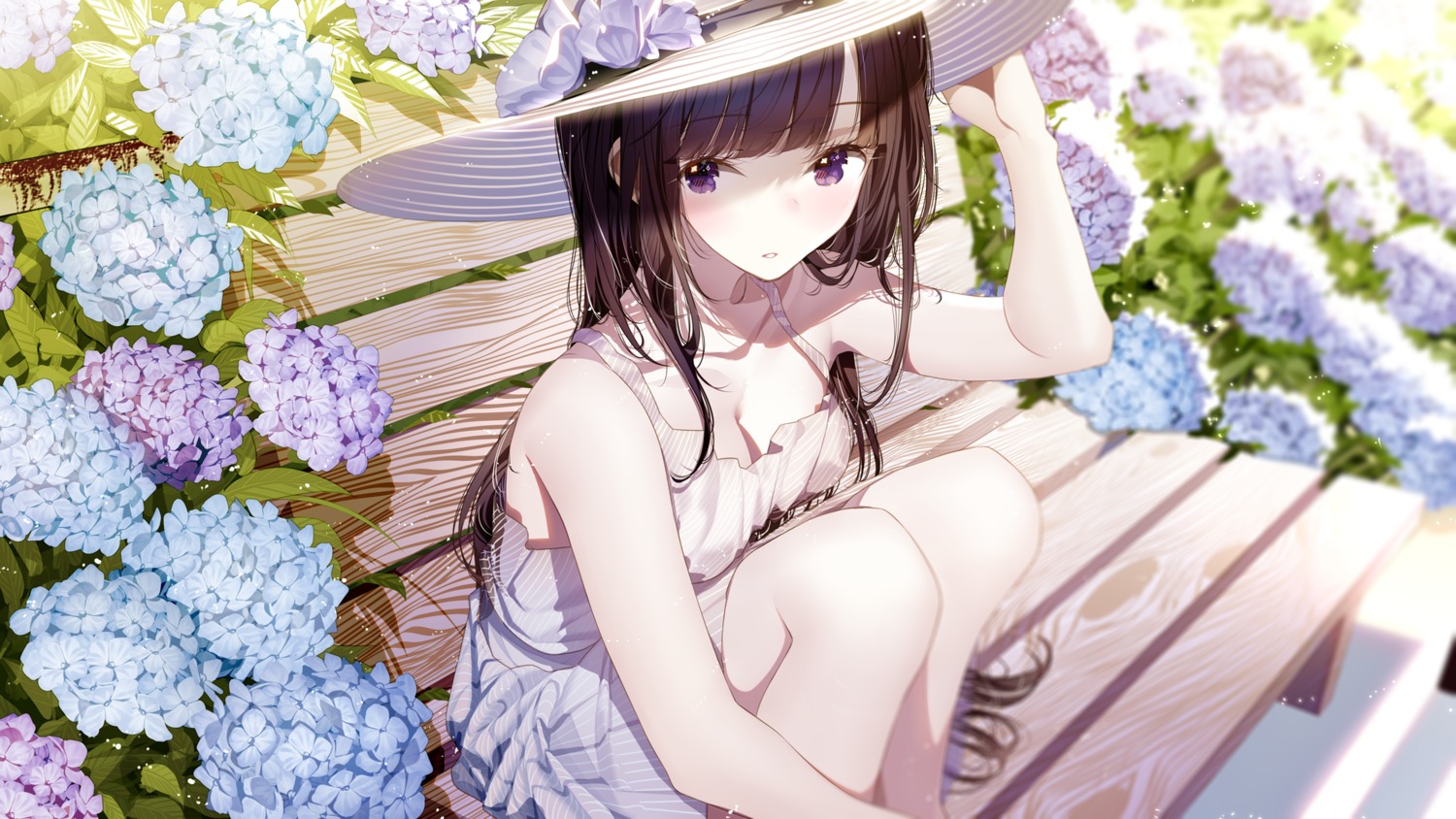 atha_(leejuiping), cleavage, dress, skirt_lift, summer_dress, wallpaper