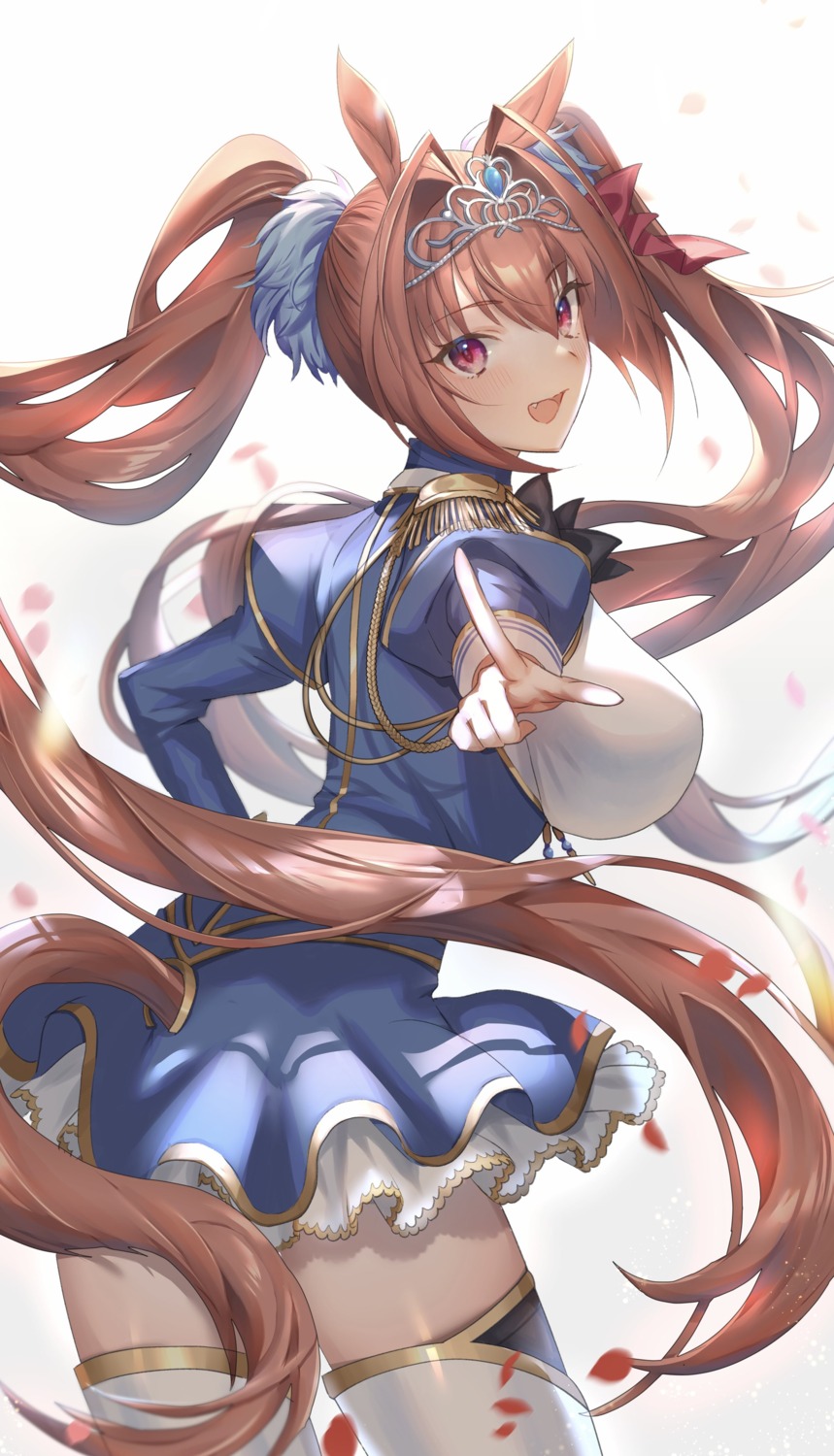animal_ears, daiwa_scarlet_(umamusume), katase_bono, skirt_lift, tail, thighhighs, uma_musume_pretty_derby, uniform