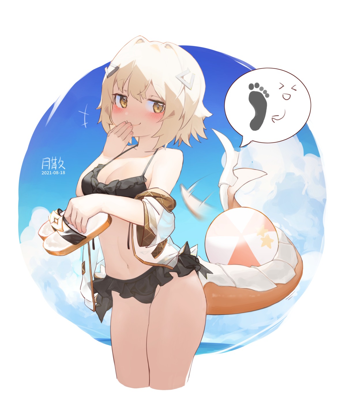 alchemy_stars, bikini, open_shirt, see_through, swimsuits, tail, tsukibara, vice_(alchemy_stars)
