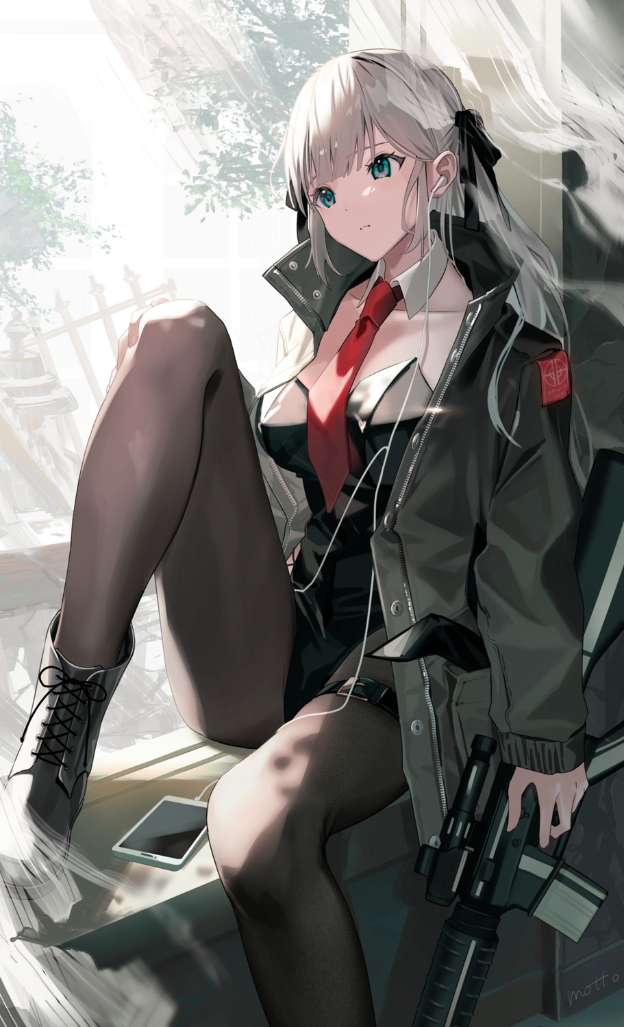 garter, gun, motto_(night_wear), pantyhose