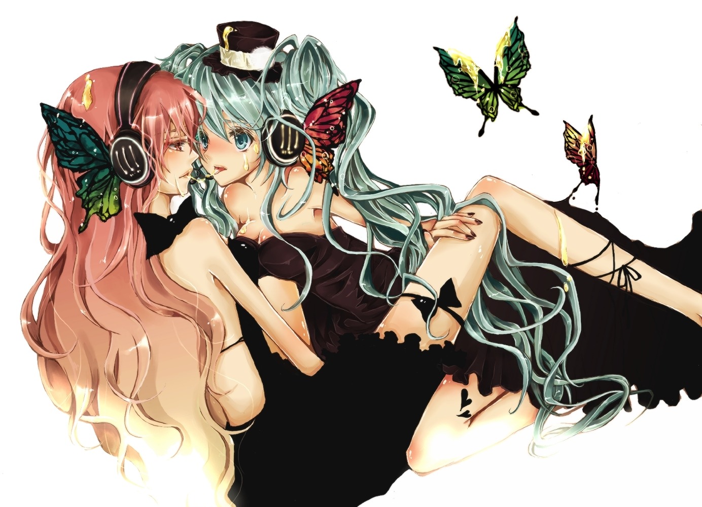 akikawa_eiri, hatsune_miku, lolita_fashion, magnet_(vocaloid), megurine_luka, vocaloid, yuri