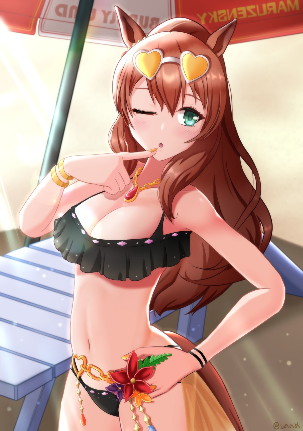 animal_ears, bikini, maruzensky_(umamusume), megane, shinonome, swimsuits, tail, uma_musume_pretty_derby