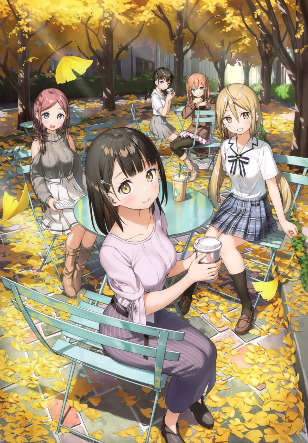 hanasaka_yui, kantoku, momohara_natsuki, nanahashi_minori, one_room, pantyhose, seifuku, sweater