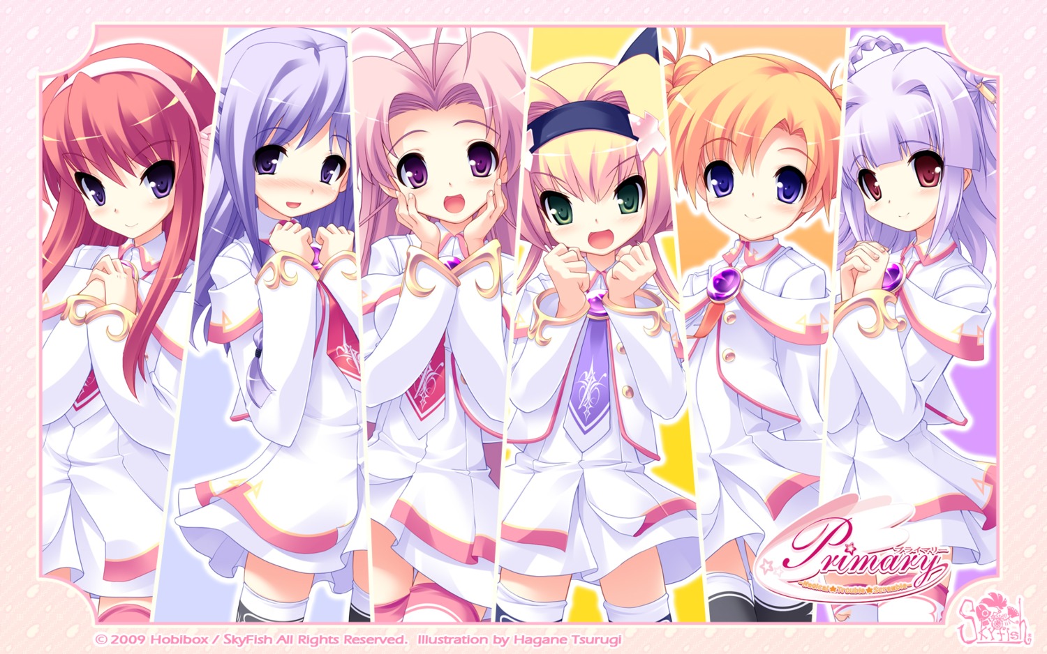 chime_milhawks, lime_luna_oaklane, mariafia_chiffonese, mintia_mimitte_midimu, prim_rina_oaklane, primary_~magical★trouble★scramble~, rikuou_hinana, seifuku