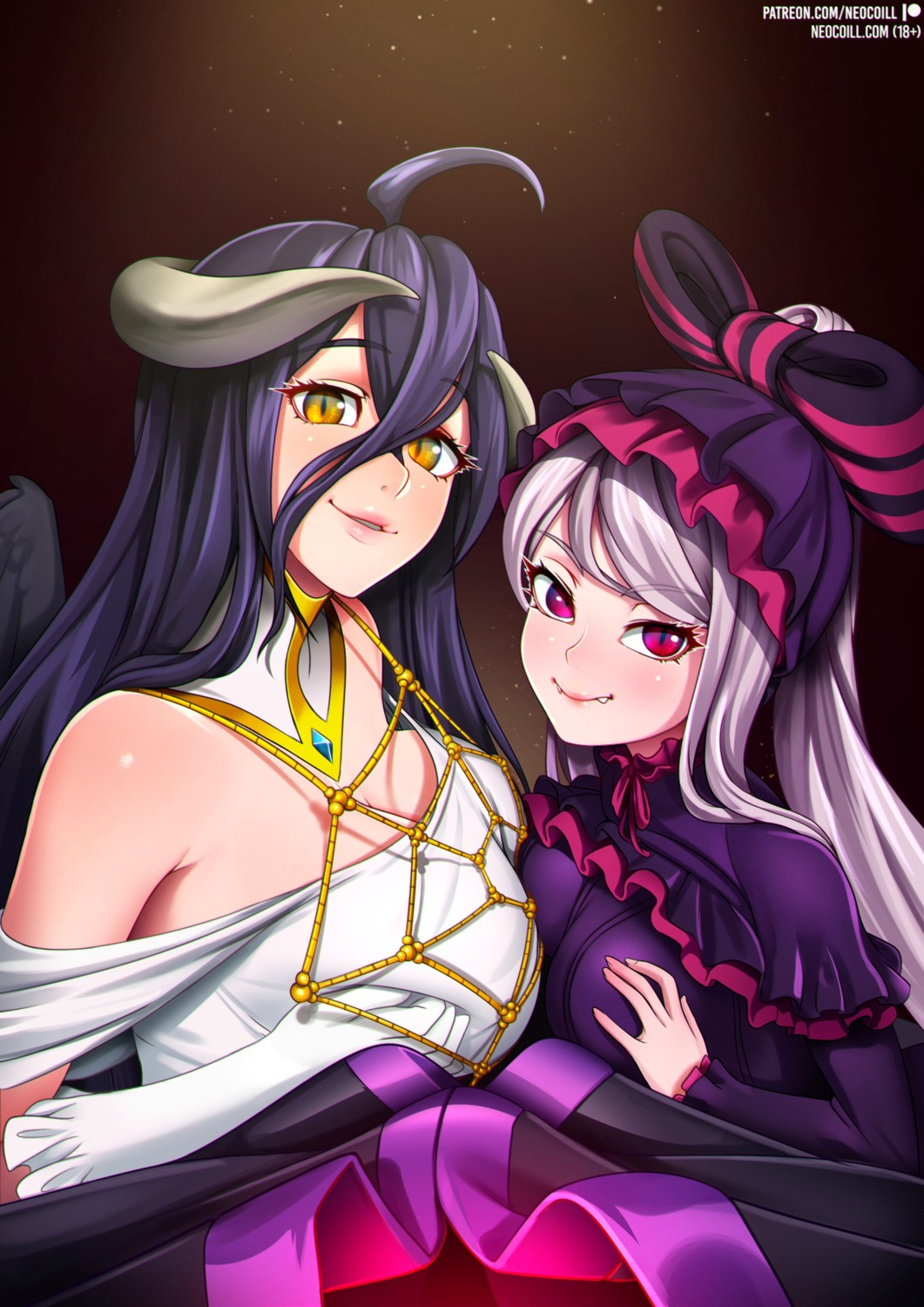 albedo_(overlord), breast_hold, horns, neocoill, no_bra, overlord, shalltear_bloodfallen, symmetrical_docking