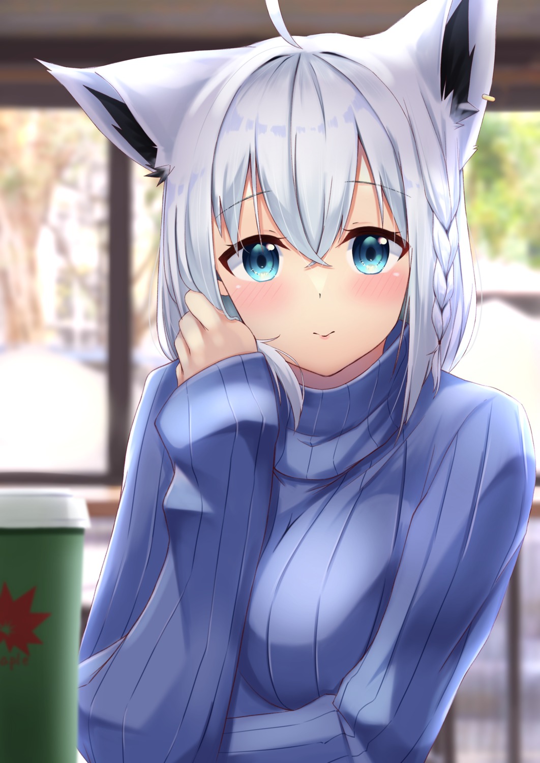 animal_ears, hololive, hololive_gamers, kitsune, miki_miki, shirakami_fubuki, sweater