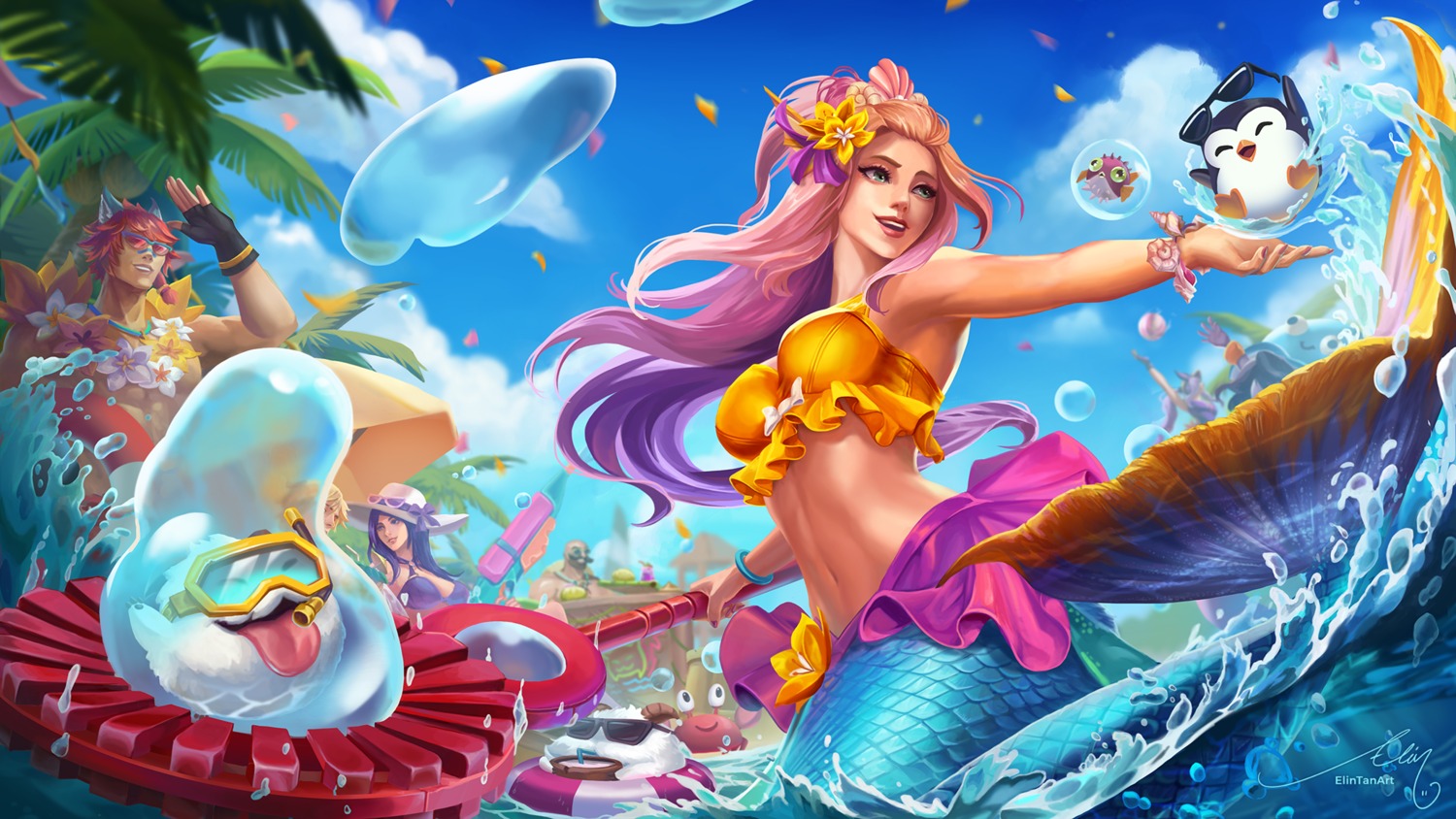 bikini, elin_tan, league_of_legends, mermaid, monster_girl, nami_(league_of_legends), swimsuits, tail