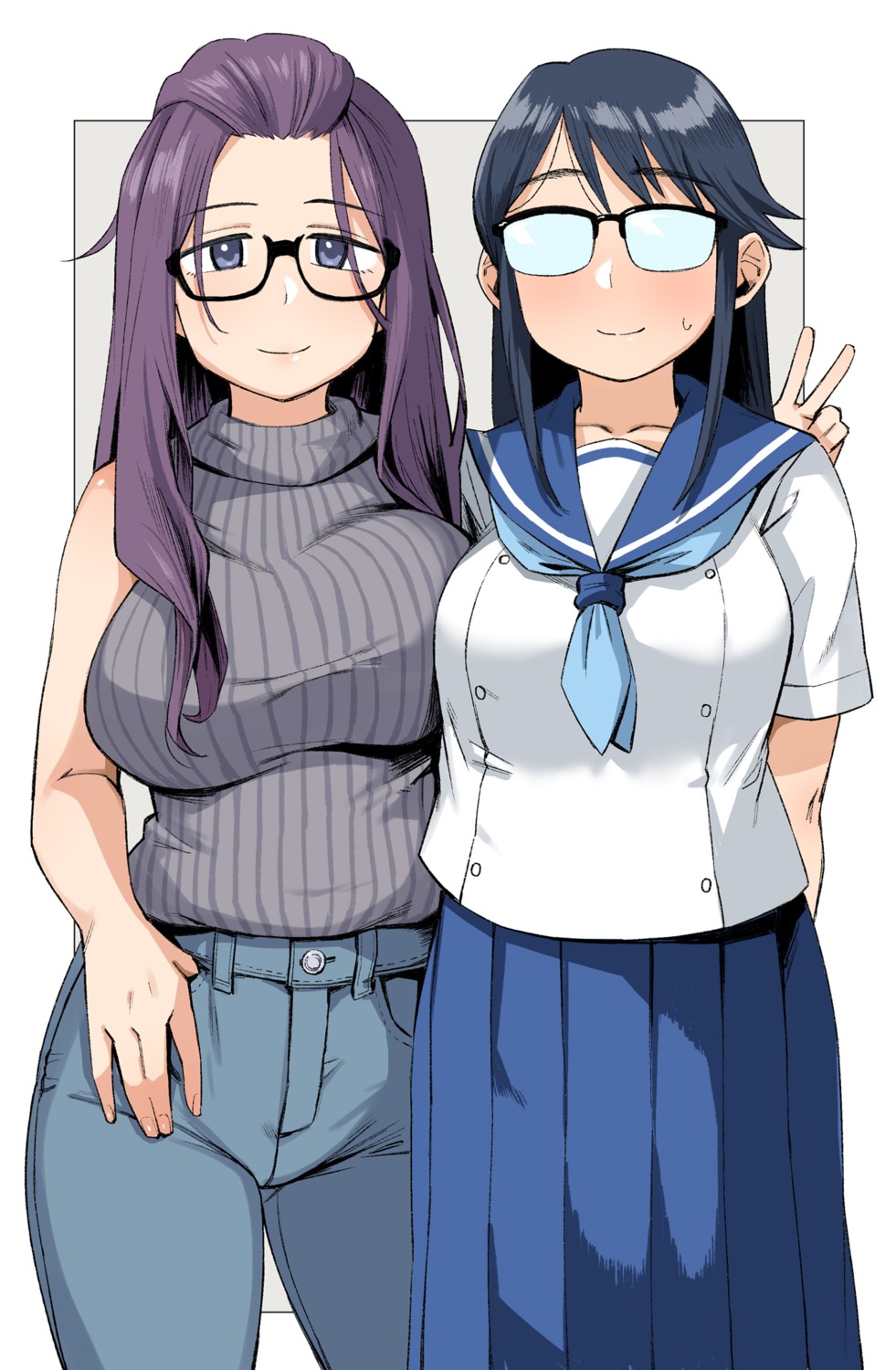 geso_smith, houkago_teibou_nisshi, kagamihara_sakura, megane, oono_makoto, seifuku, sweater, yurucamp