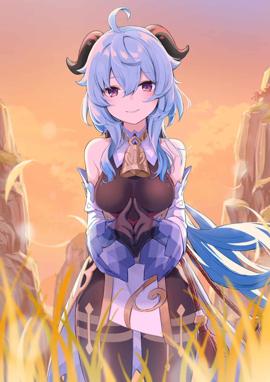 asian_clothes, ganyu, genshin_impact, horns, mameroku, pantyhose