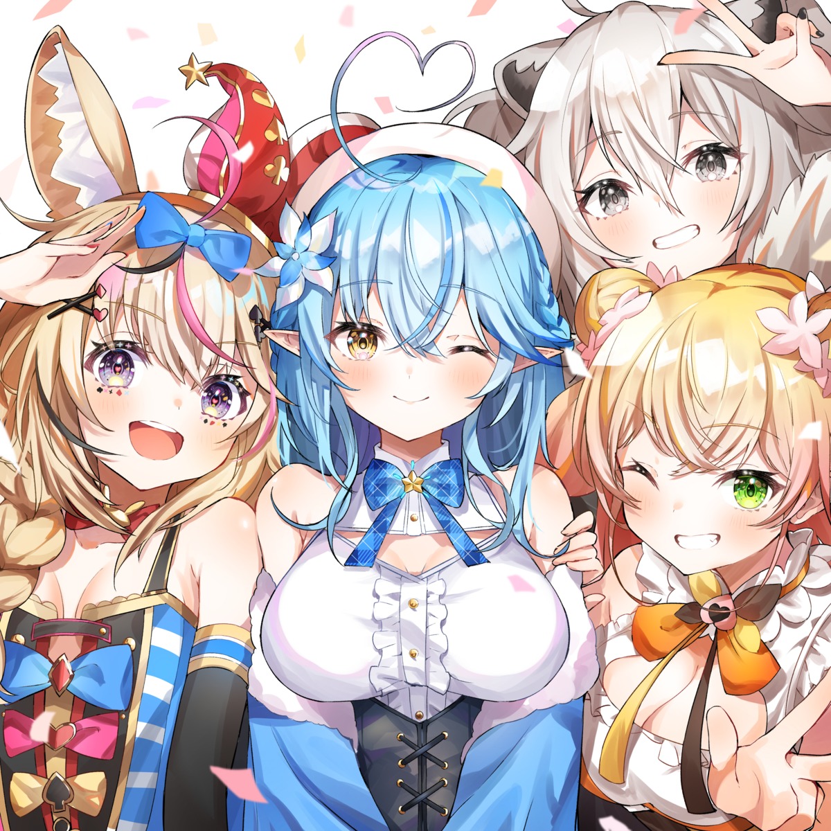 animal_ears, cleavage, elf, furuki_ayaginutaira, hololive, momosuzu_nene, no_bra, omaru_polka