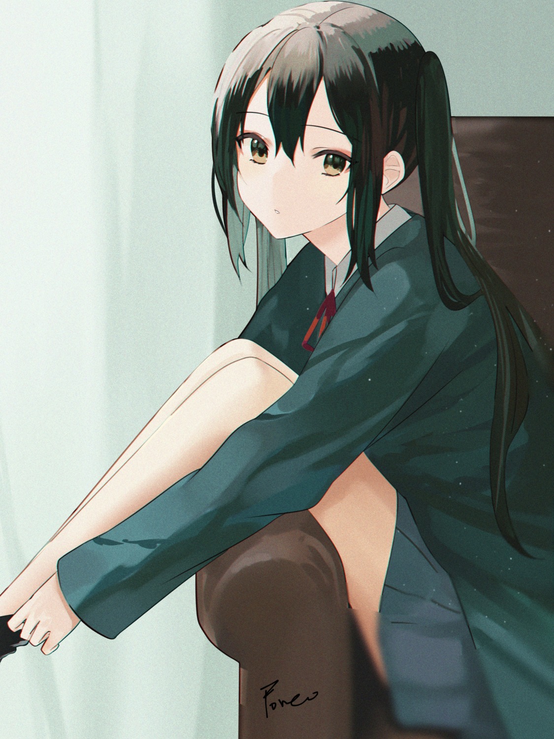 k-on!, nakano_azusa, seifuku, skirt_lift, yougashi