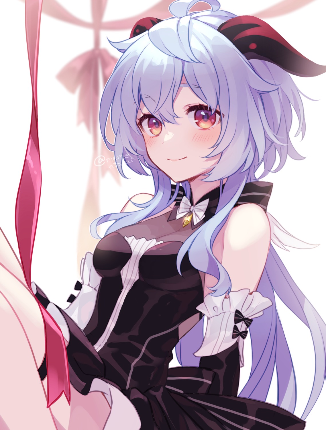 dress, ganyu, garter, genshin_impact, horns, memeno, no_bra, see_through