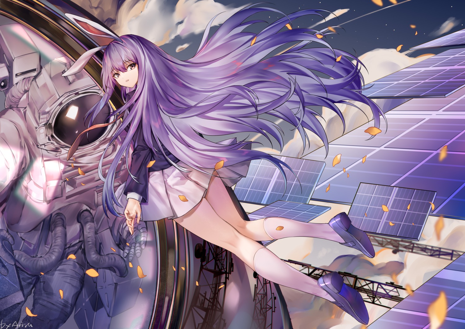 animal_ears, arisu_(wangyunqiu), bunny_ears, reisen_udongein_inaba, seifuku, skirt_lift, touhou