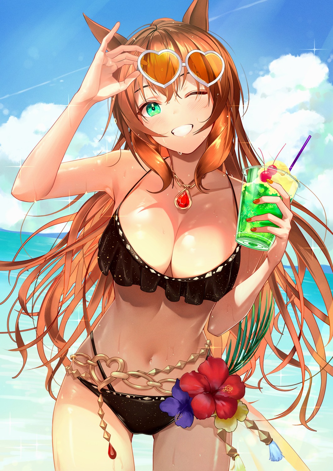 animal_ears, bikini, kainown, maruzensky_(umamusume), megane, swimsuits, uma_musume_pretty_derby
