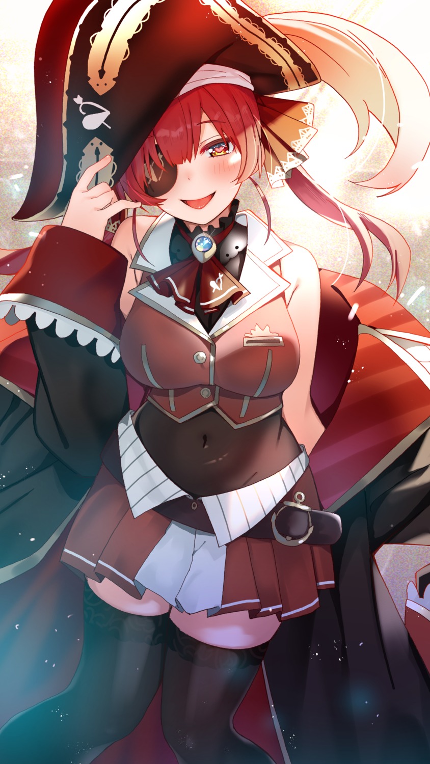 eyepatch, hololive, houshou_marine, pirate, thighhighs, tonarikeru