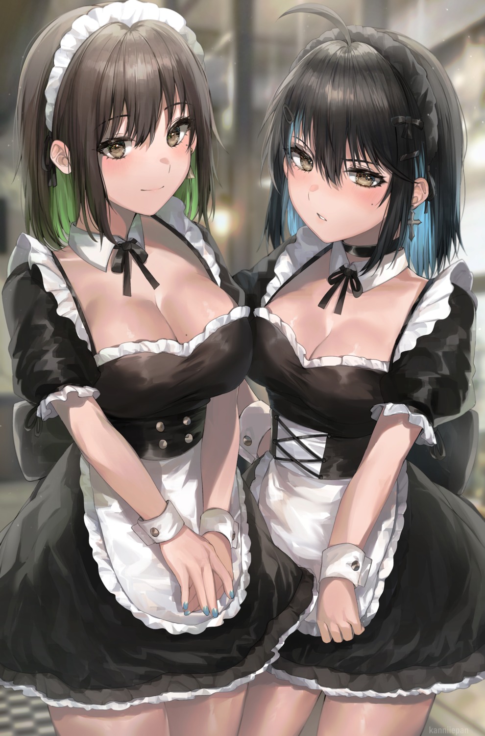 cleavage, irene_(kanniiepan), kanniiepan, maid, miru_(ormille), no_bra