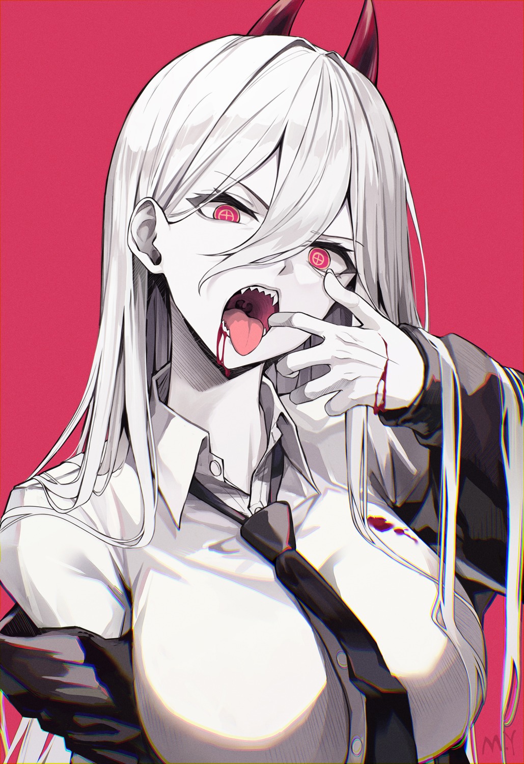 blood, chainsaw_man, dress_shirt, horns, myung_yi, power_(chainsaw_man)