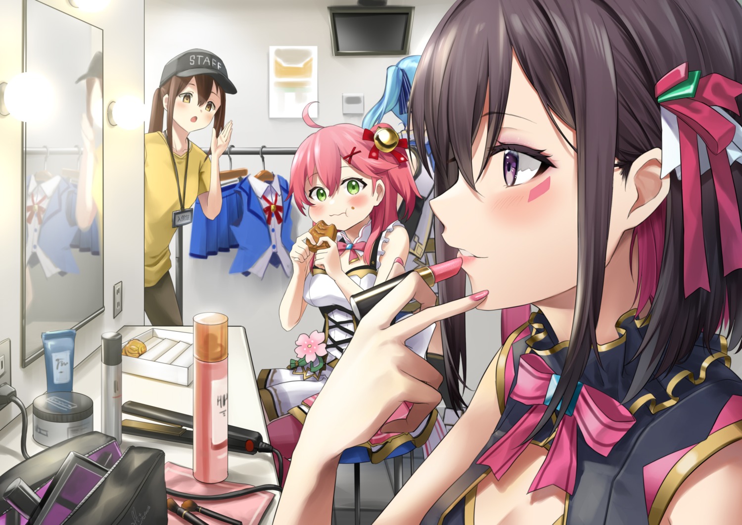 azki_(hololive), hololive, hoshimachi_suisei, kito_koruta, sakura_miko, uniform