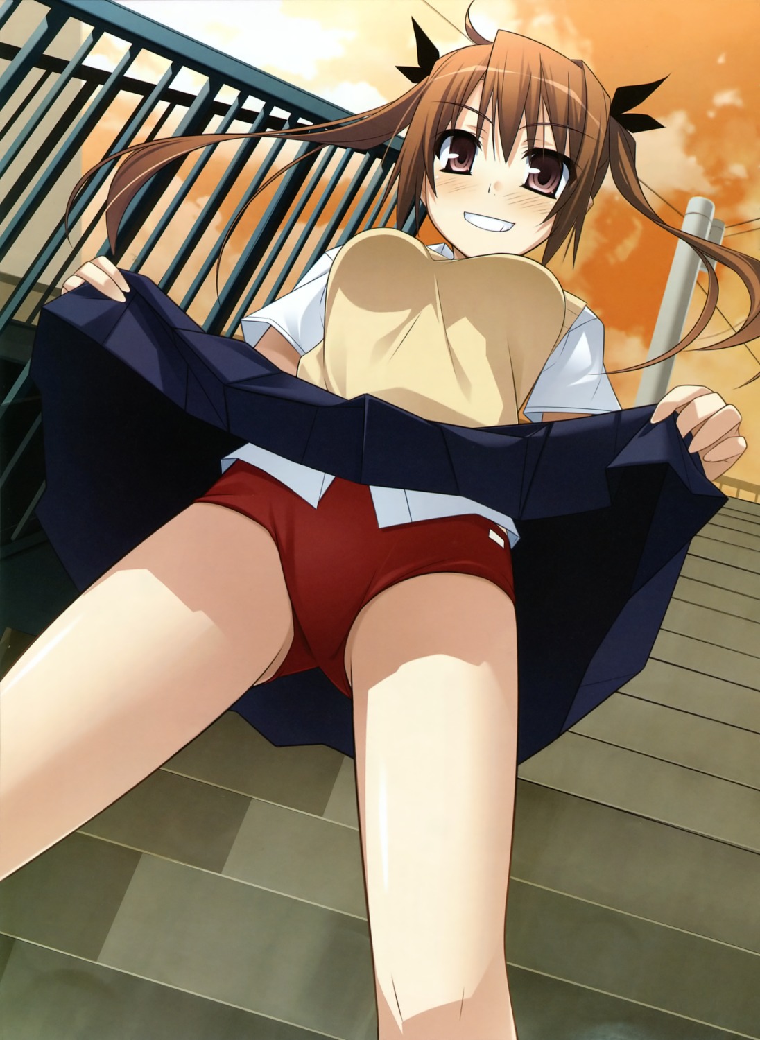 buruma, ninozen, seifuku, skirt_lift
