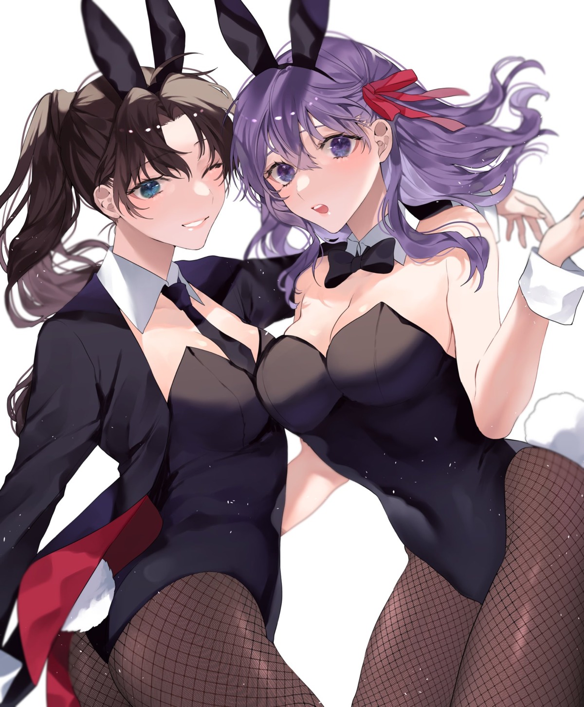 animal_ears, ass, bunny_ears, bunny_girl, cleavage, fate/stay_night, fishnets, matou_sakura