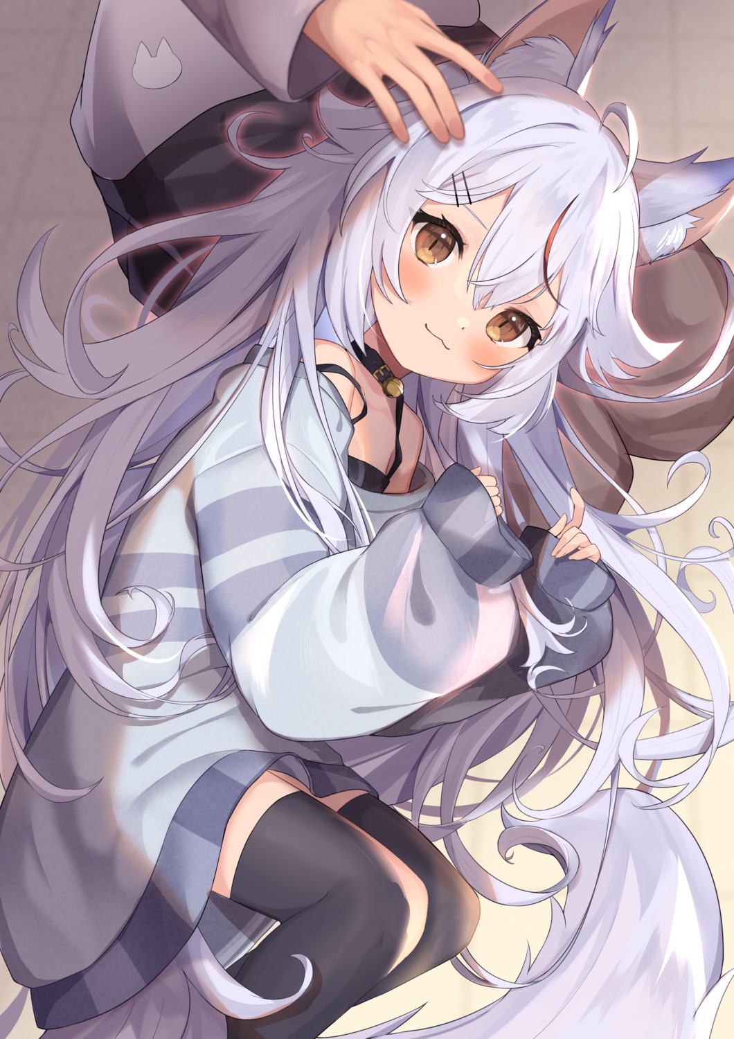animal_ears, goma_(u_p), indie_virtual_youtuber, kamiko_kana, kitsune, skirt_lift, tail, thighhighs
