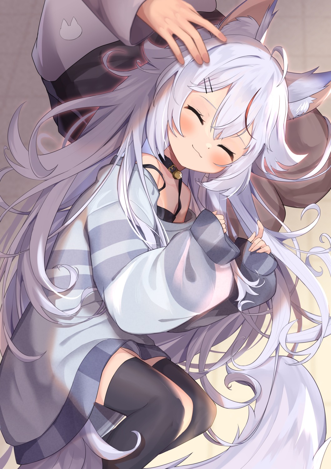 animal_ears, goma_(u_p), indie_virtual_youtuber, kamiko_kana, kitsune, skirt_lift, tail, thighhighs