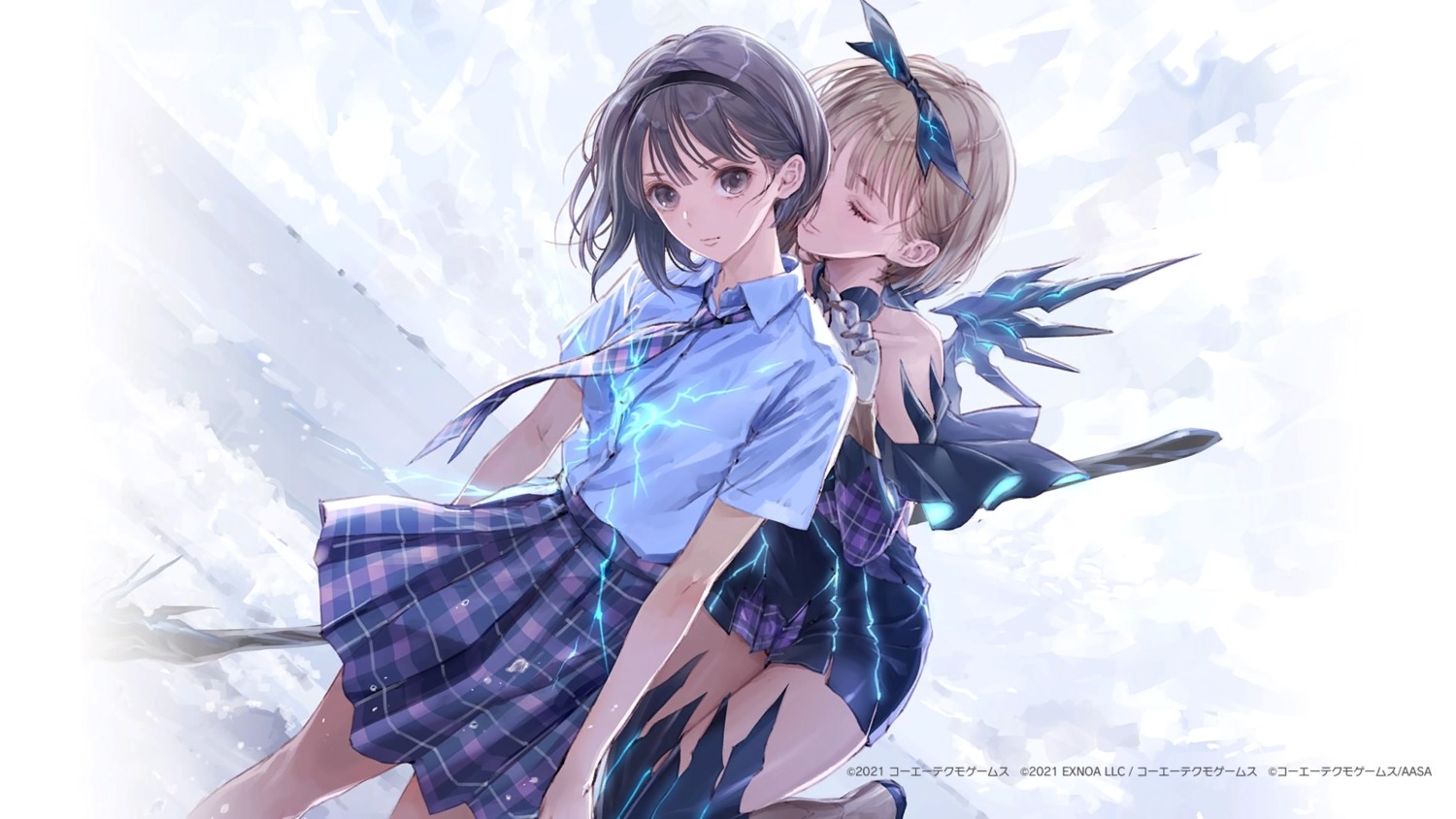 blue_reflection, blue_reflection_tie, hoshizaki_ao, kishida_mel, seifuku, thighhighs, wallpaper, wings