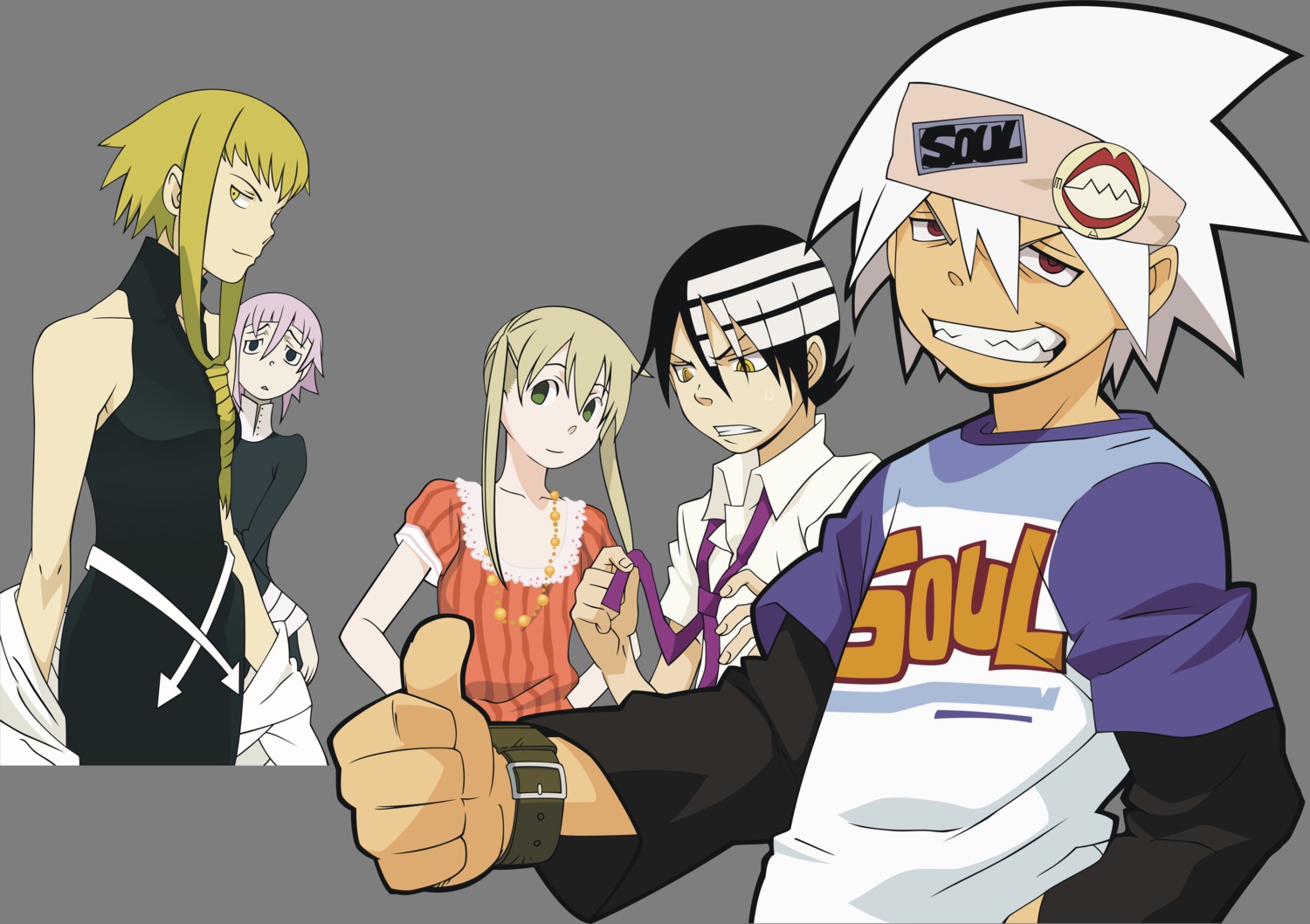 death_the_kid, maka_albarn, makenshi_chrona, medusa_gorgon, soul_eater, soul_eater_(character), transparent_png, vector_trace