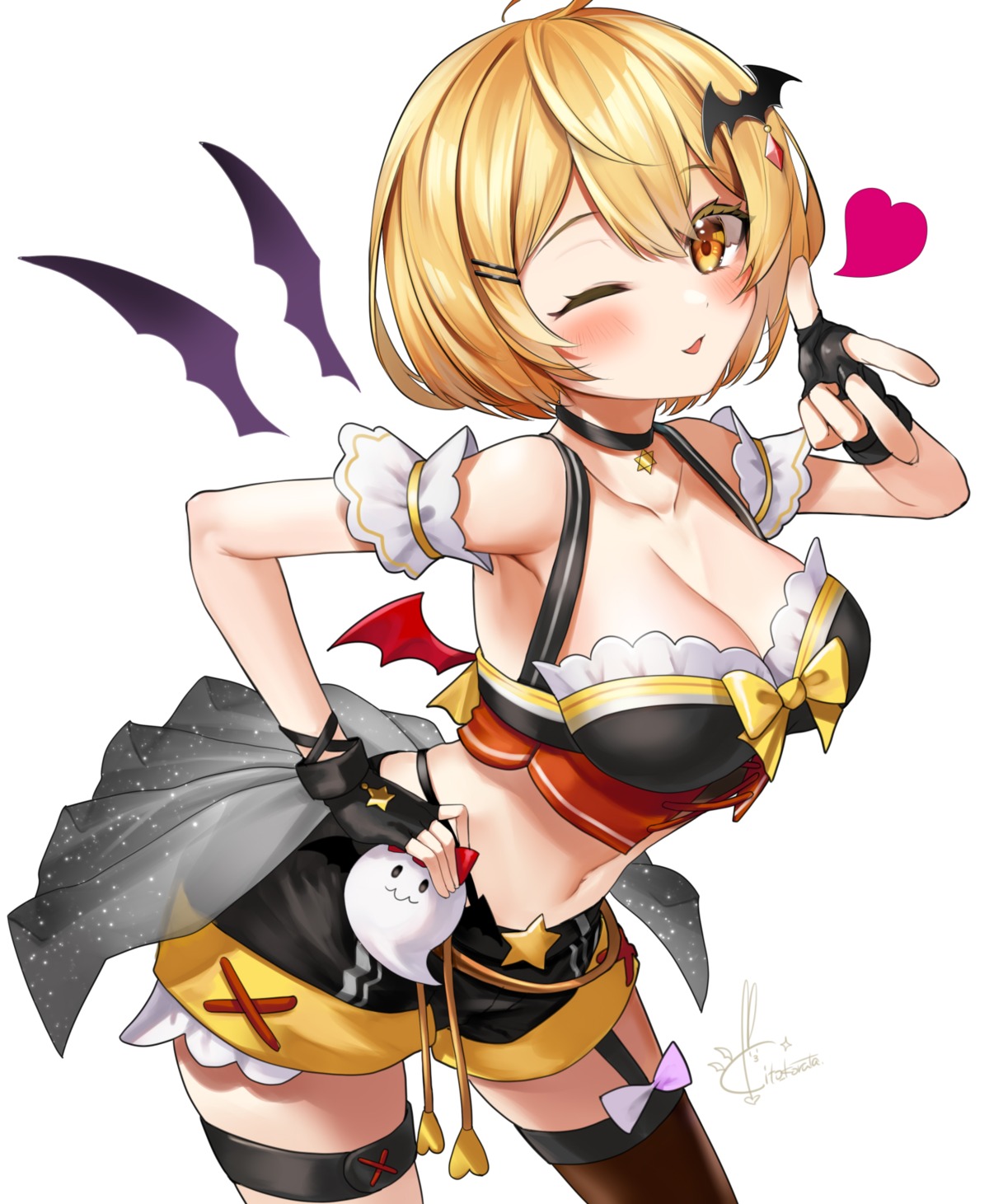 garter, hololive, kito_koruta, no_bra, stockings, thighhighs, wings, yozora_mel