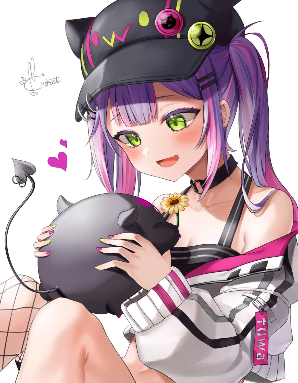 fishnets, hololive, kito_koruta, tail, thighhighs, tokoyami_towa