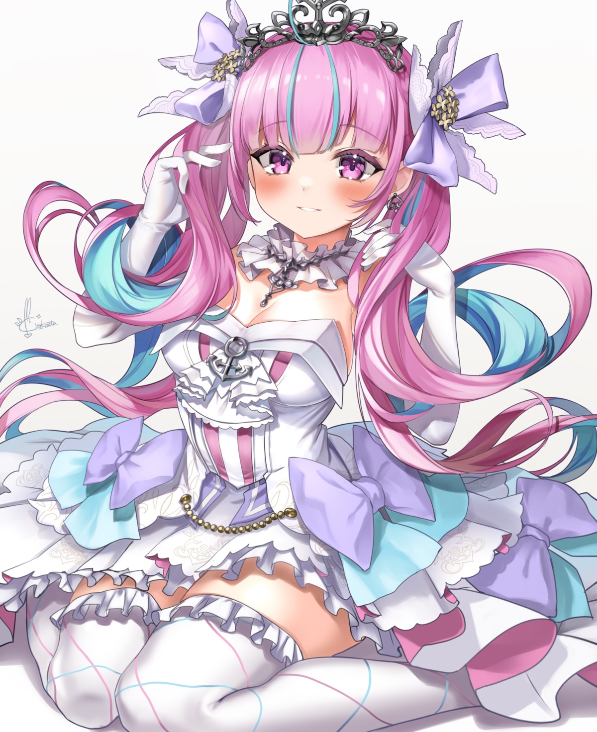 cleavage, hololive, kito_koruta, minato_aqua, thighhighs