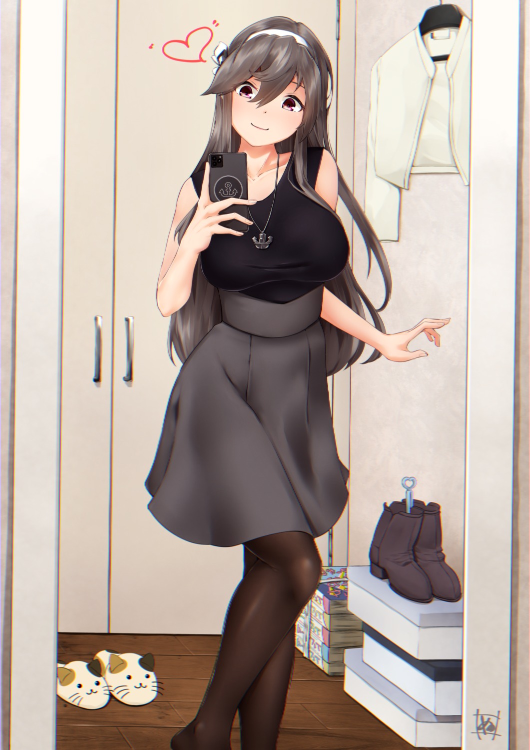 haruna_(kancolle), kantai_collection, nori_senbei_(norisenbei_1), pantyhose, selfie