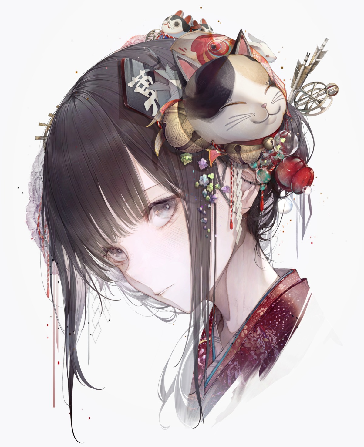 hito_komoru, kimono, sketch