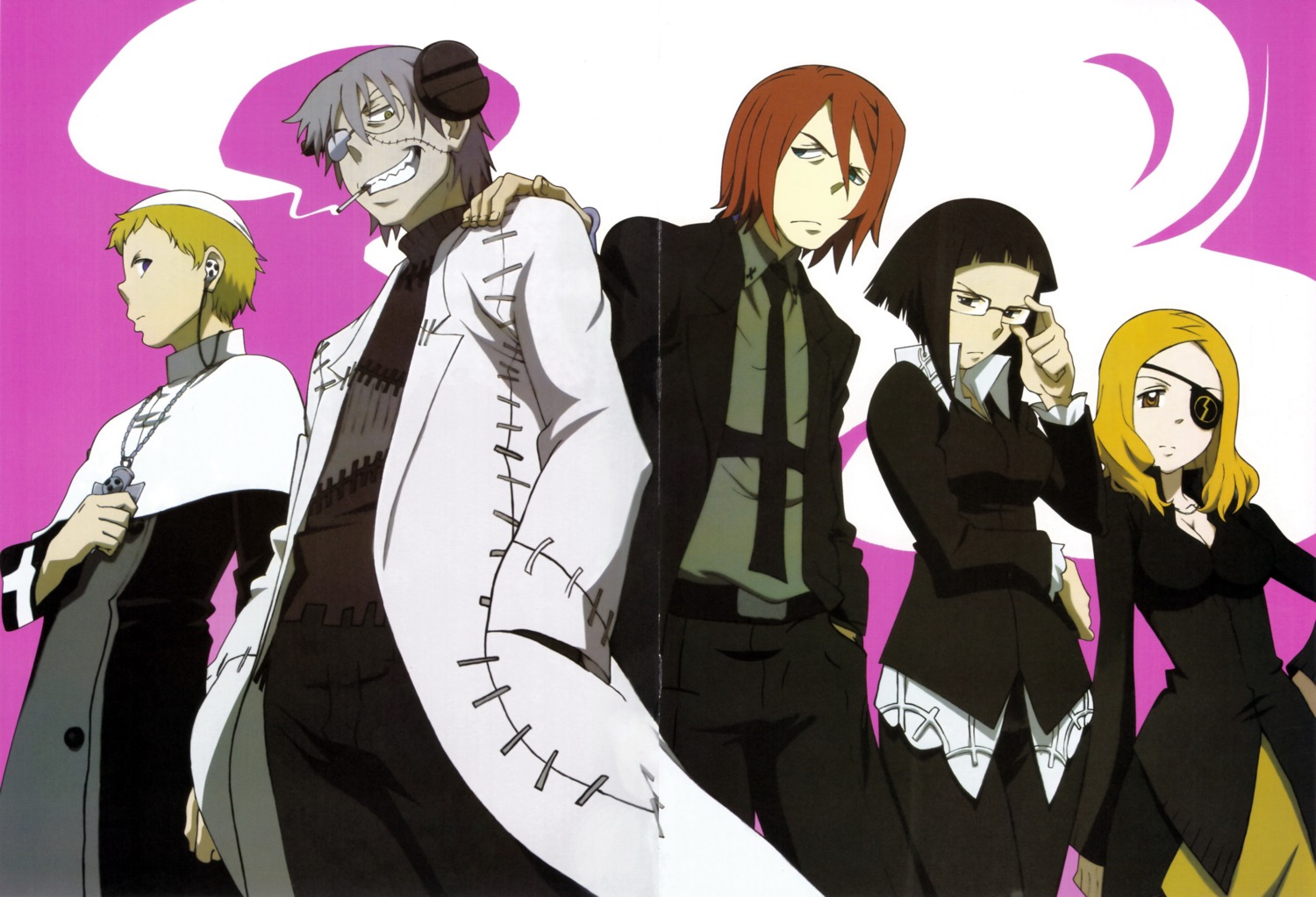 azusa_yumi, crease, dr_franken_stein, eyepatch, fixme, justin_law, marie_mjolnir, megane
