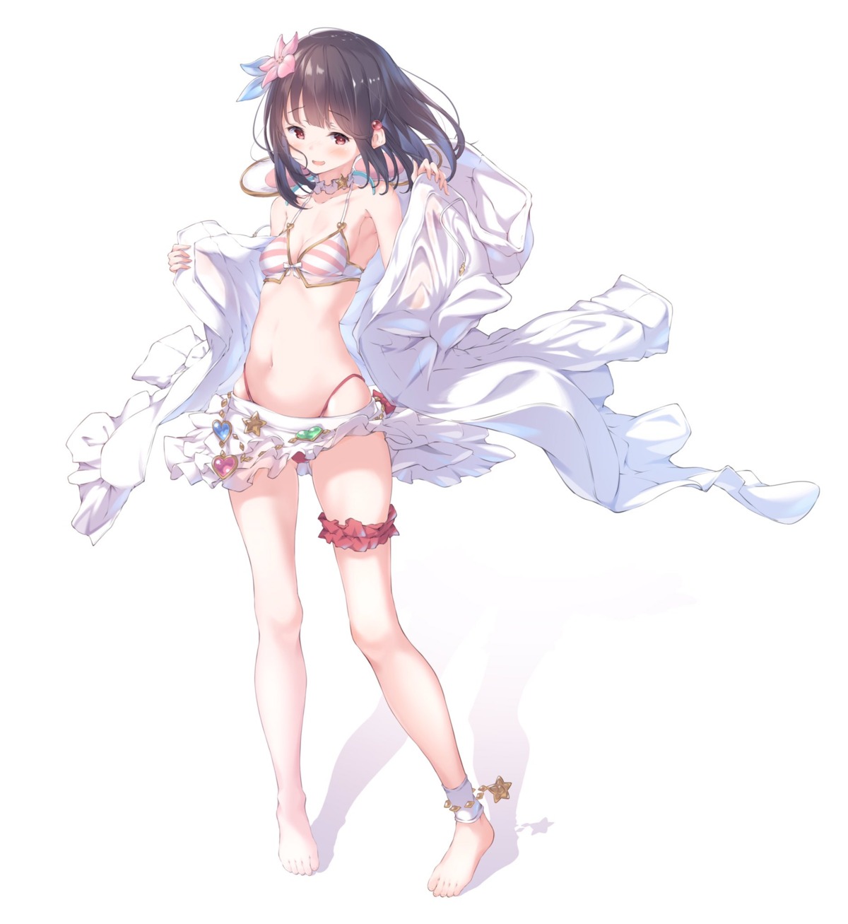 bikini, cleavage, garter, granblue_fantasy, open_shirt, skirt_lift, swimsuits, ukiwakisen
