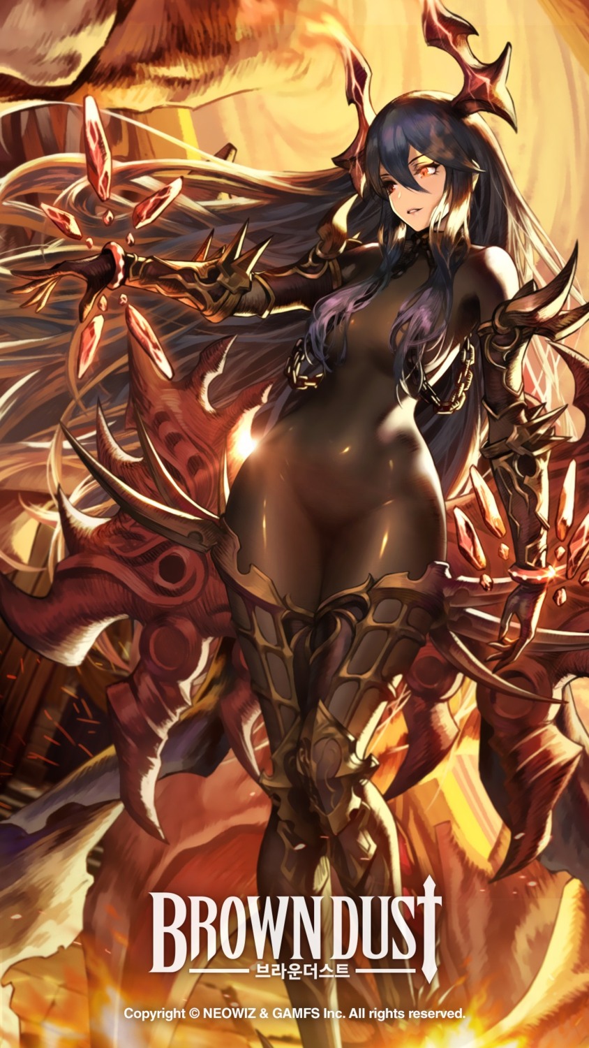armor, bodysuit, brown_dust, horns, tagme