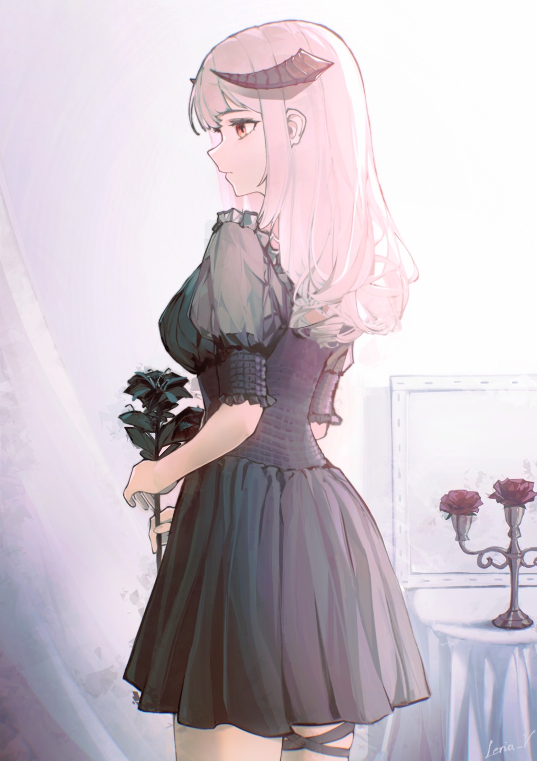 arknights, dress, garter, horns, leria_v