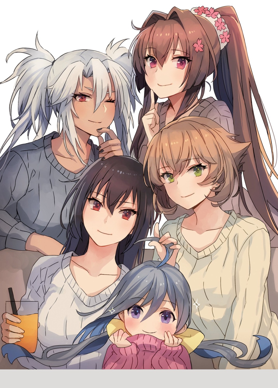 kantai_collection, kasumi_(skchkko), kiyoshimo_(kancolle), musashi_(kancolle), mutsu_(kancolle), nagato_(kancolle), sweater, yamato_(kancolle)
