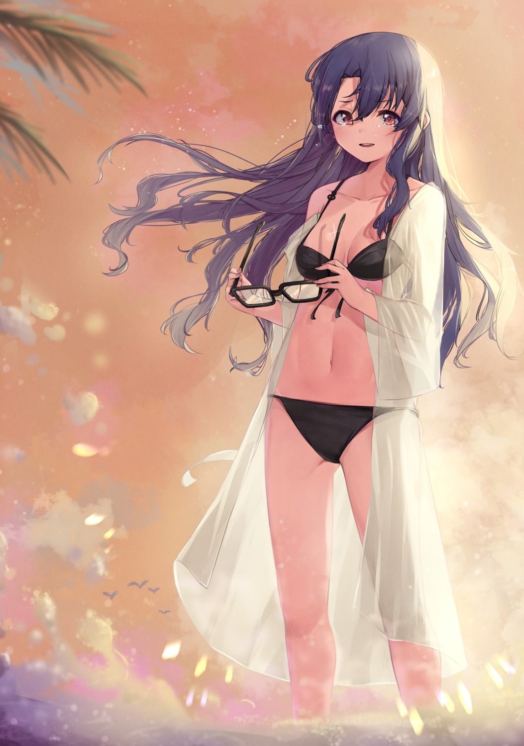 bikini, kouki_(chancegak), megane, open_shirt, see_through, swimsuits, wet