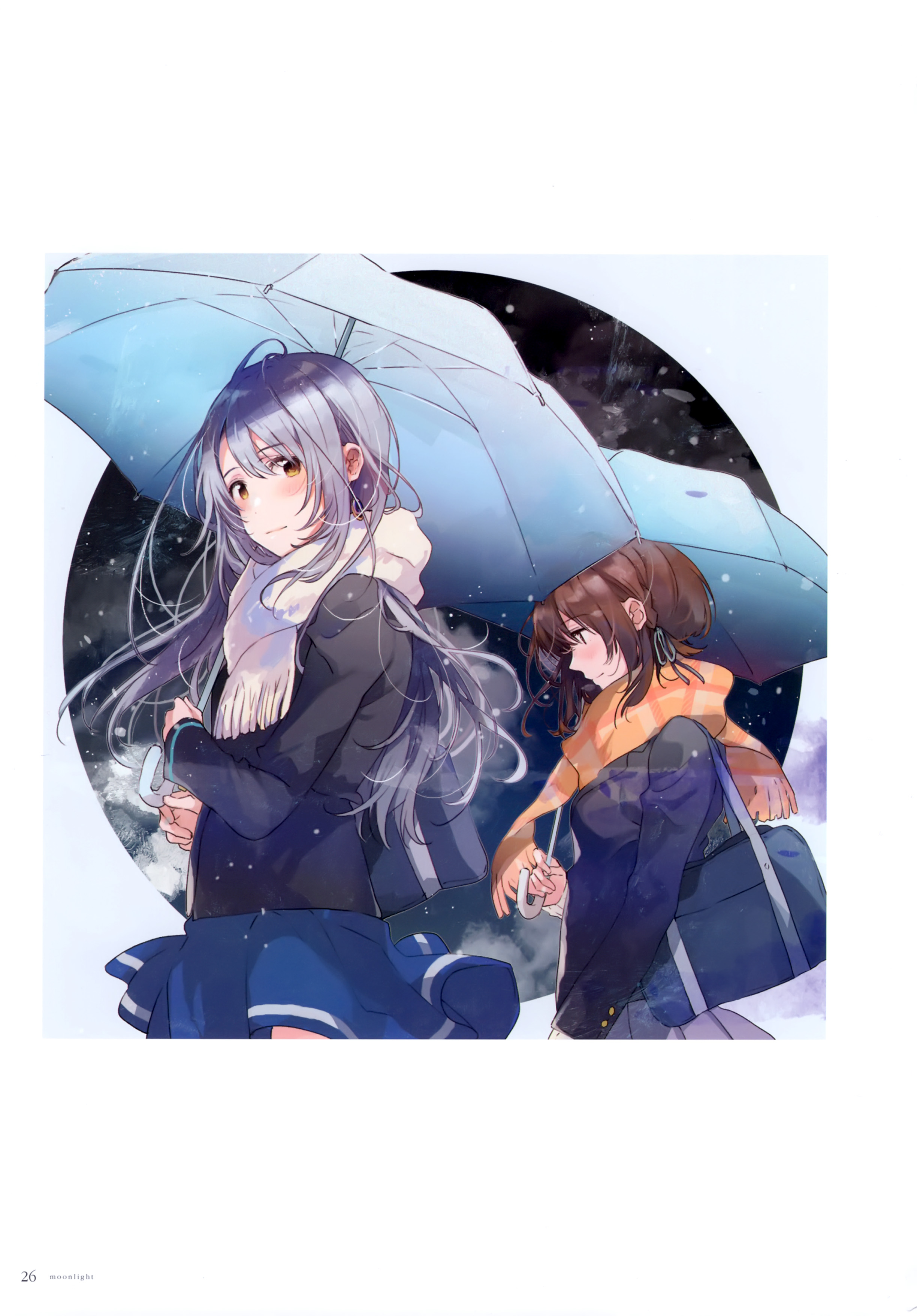 fly, irozuku_sekai_no_ashita_kara, kazano_asagi, seifuku, skirt_lift, sweater, tsukishiro_hitomi, umbrella