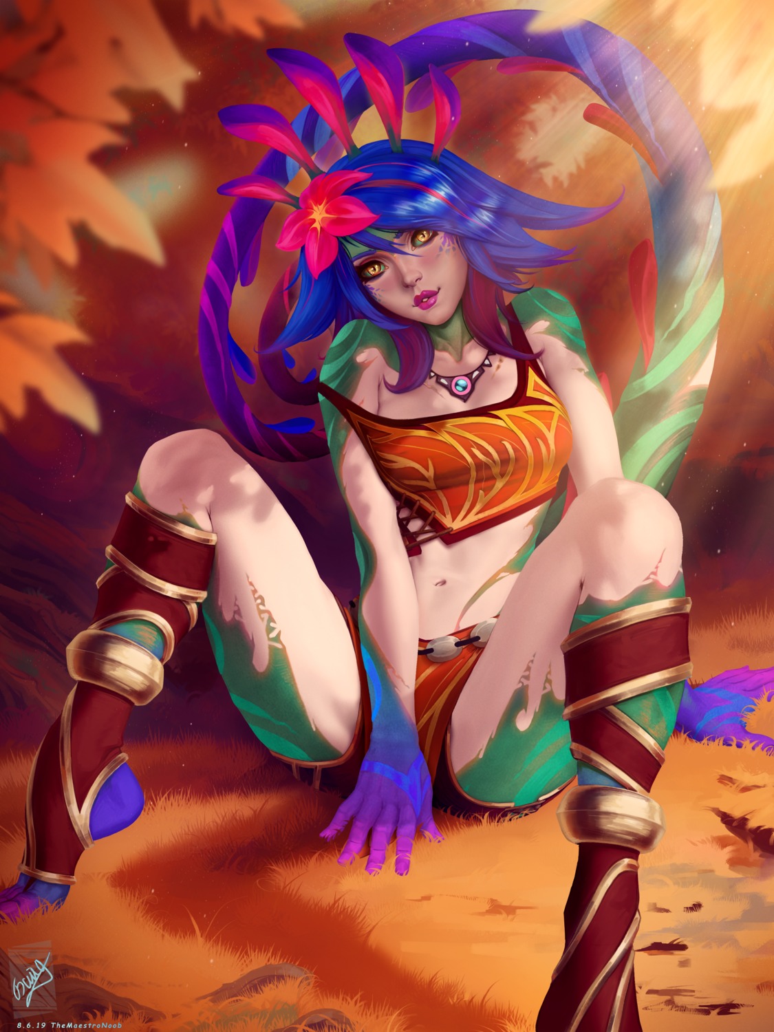 league_of_legends, monster_girl, neeko, no_bra, tail, themaestronoob